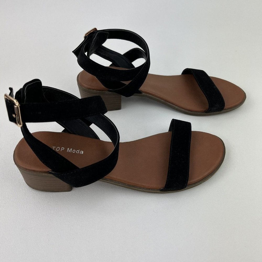 Top Moda Womens Sz 8 Ankle Wrap Adjustable Buckle Stacked Chunky Heel Vision75